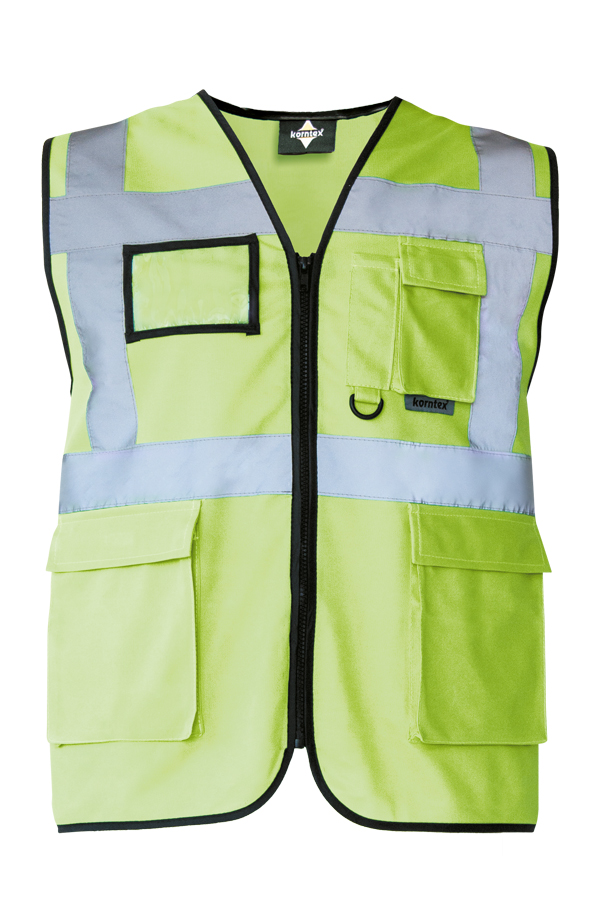 Korntex® Warnweste „Berlin“ - Multifunktional mit Taschen - Waldgrün/Signal-Gelb - XXL