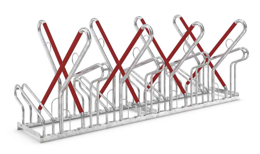 Fahrrad-Anlehnparker 2500 XBF - selbststehende Stahlkonstruktion - Radabstand 540 mm - 4-12 Einstellplätze zweiseitig