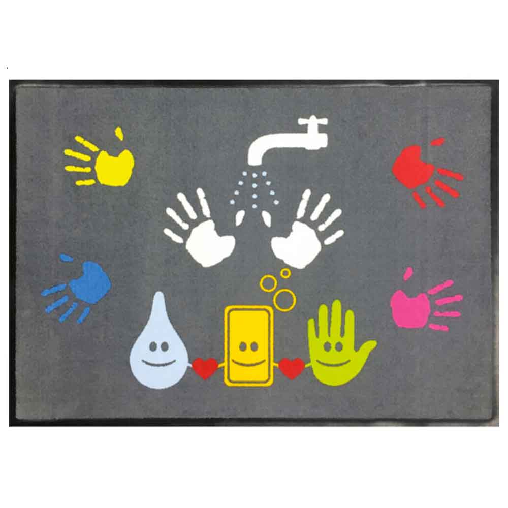 Schmutzfangmatte - Motiv Hände: "Kinder, Hände waschen" - Querformat