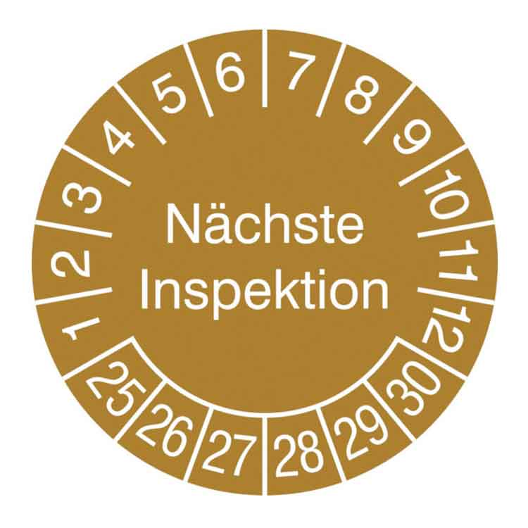 Prüfplakette - Nächste Inspektion - in Jahresfarbe - Dokumentenfolie