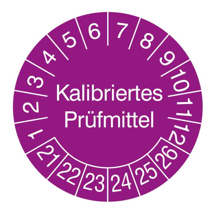 Prüfplakette Kalibriertes Prüfmittel - in Jahresfarbe - Dokumentenfolie