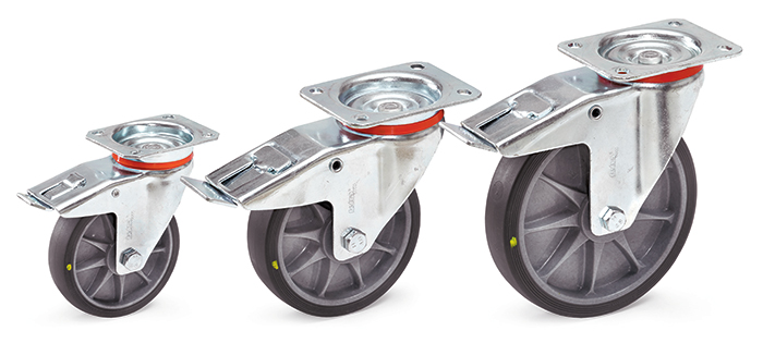 71462-71464-c9f346 ESD-Lenkrolle mit Feststeller - elektrisch leitfähig - in 3 Radgrößen - TPE-Bereifung - Tragkraft 135/200/250 kg