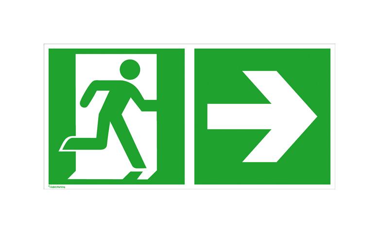 Fluchtwegschild - Notausgang rechts mit Zusatzzeichen: Richtungsangabe rechts