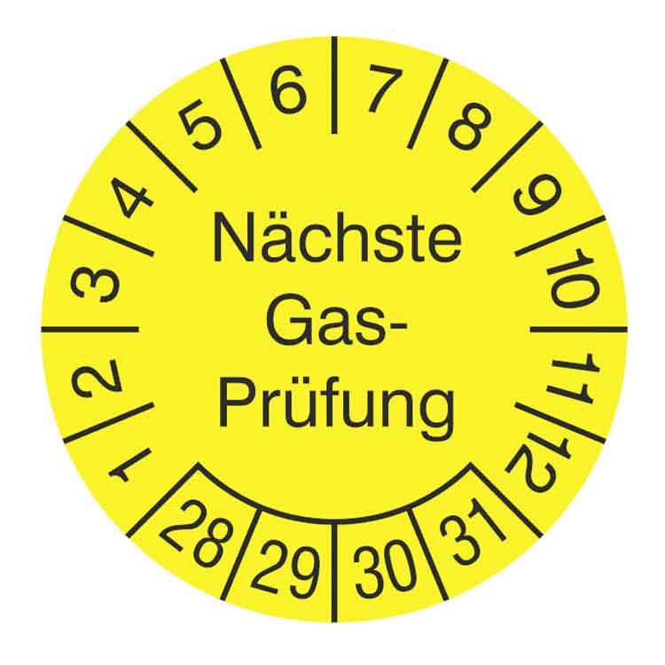 Prüfplakette - Nächste Gasprüfung - Dokumentenfolie - Gelb/Schwarz