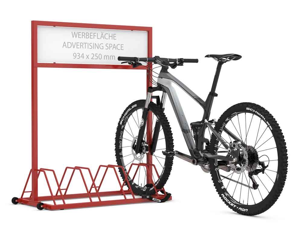 Werbefahrradständer EW 7004 - große Werbefläche - 4 Einstellplätze zweiseitig Werbefahrradständer EW 7004 - große Werbefläche - 4 Einstellplätze zweiseitig