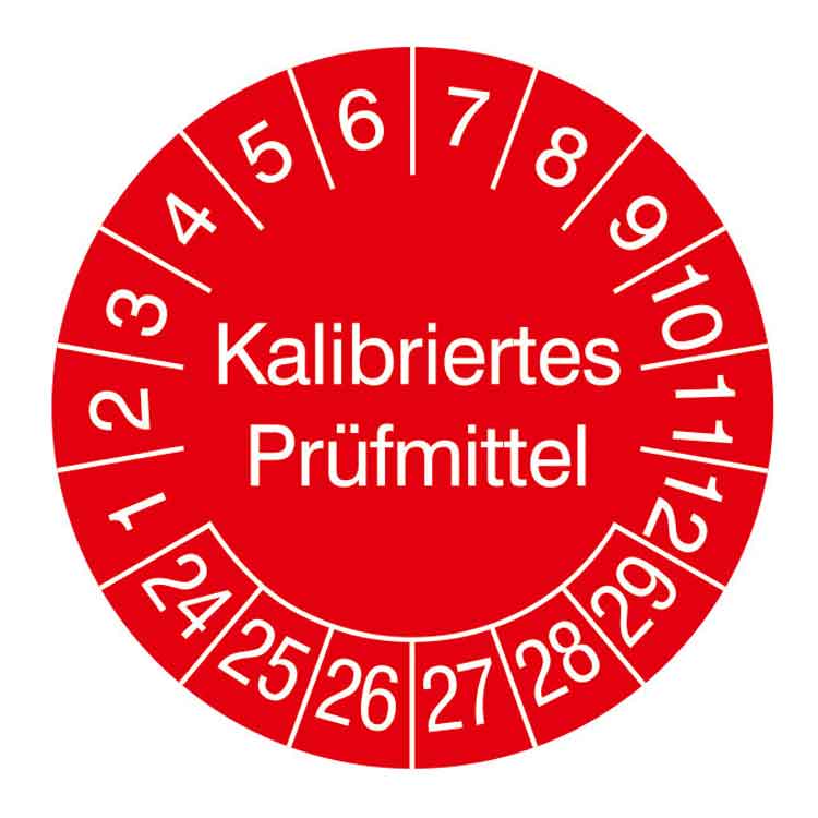 Prüfplakette Kalibriertes Prüfmittel - in Jahresfarbe - Dokumentenfolie