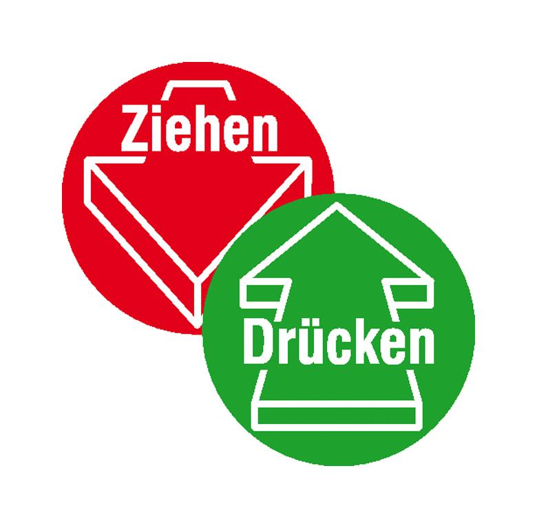 Türschild - zweiseitig - Text: Ziehen / Drücken - Symbol: Pfeil - outline
