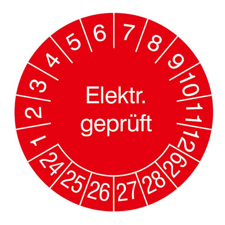 Prüfplakette Elektrisch Geprüft - in Jahresfarbe - Dokumentenfolie