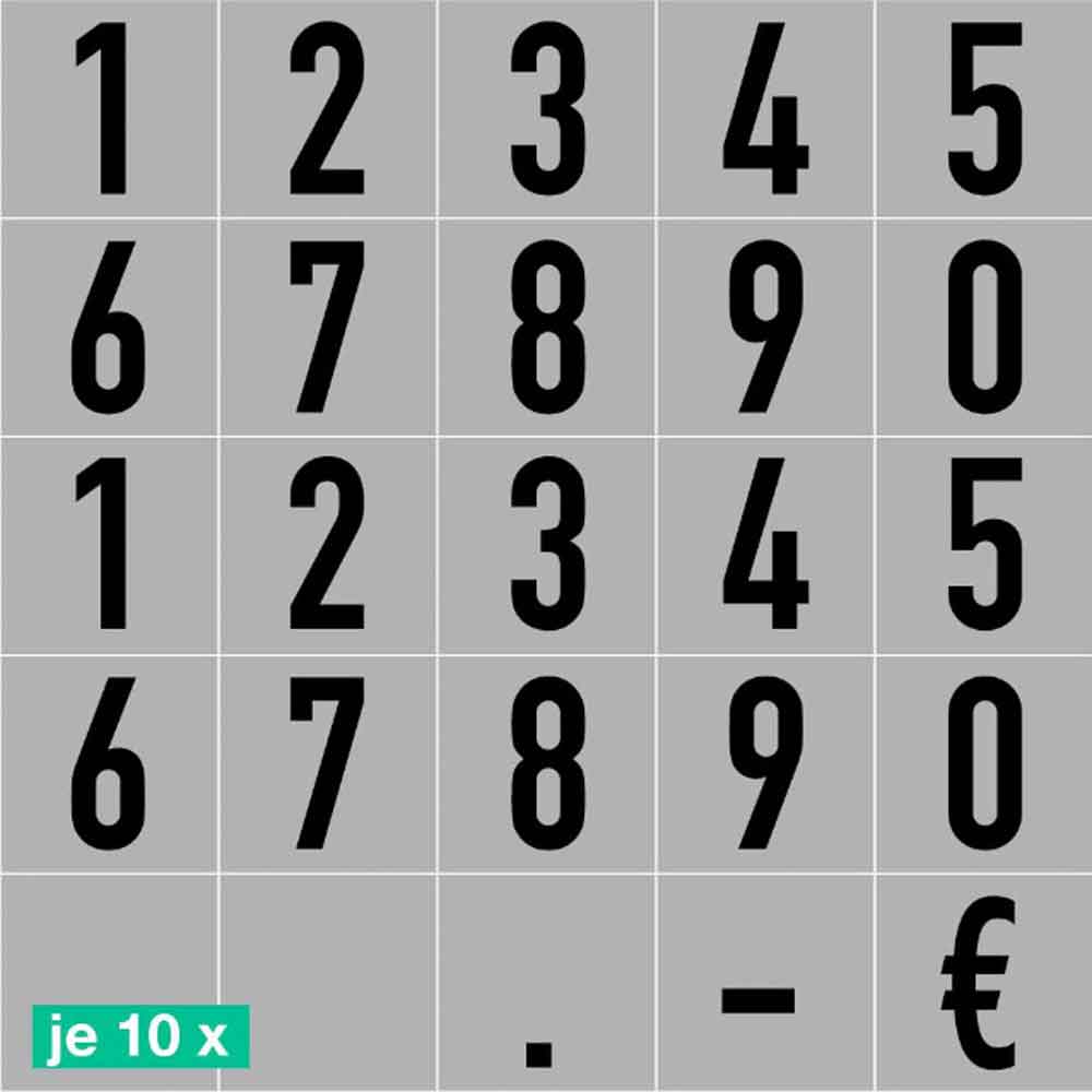 Sortiment Ziffern 0-9 - Folie - Block Schmal - Höhe 20-100 mm - 3 Farben Sortiment Ziffern 0-9 - Folie - Block Schmal - Höhe 20-100 mm - 3 Farben