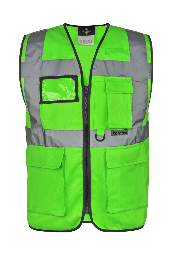 Korntex® Warnweste „Berlin“ - Multifunktional mit Taschen - Waldgrün/Signal-Gelb - XXL