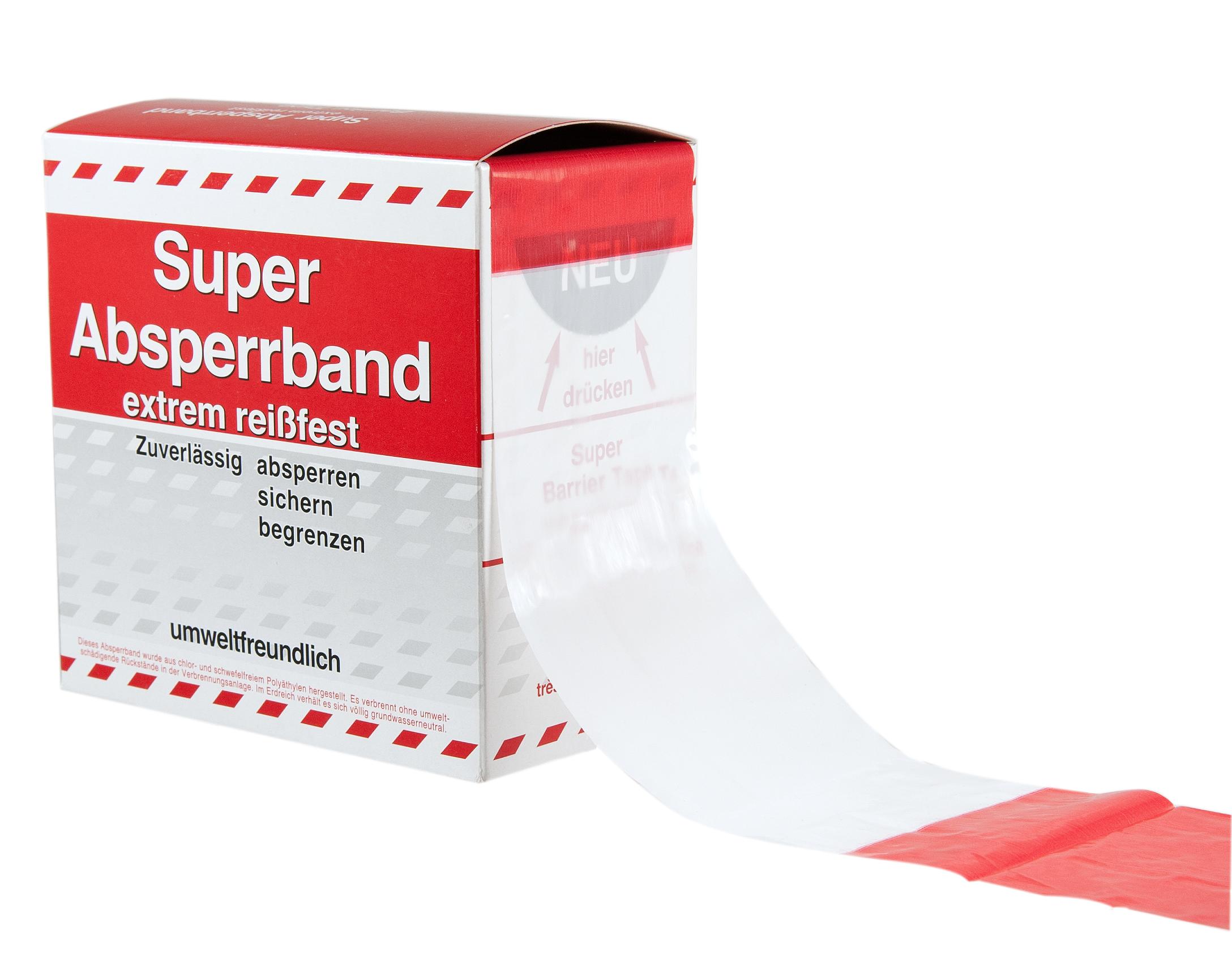 Absperrband - auf Rolle - 5 Varianten - Spenderbox mit Abrollvorrichtung