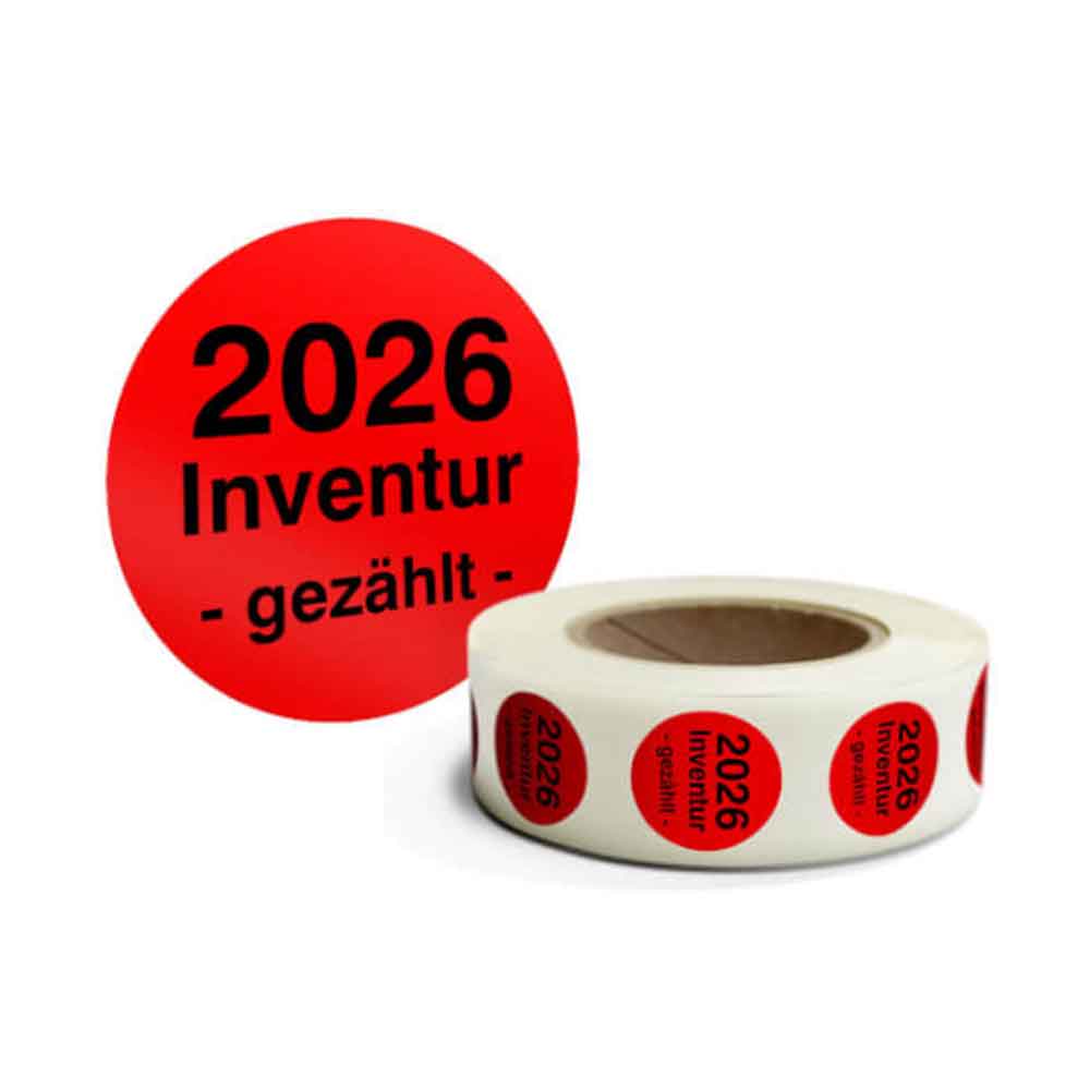 Inventur-Etiketten - Inventur gezählt und Jahreszahl - selbstklebend - in 4 Farben
