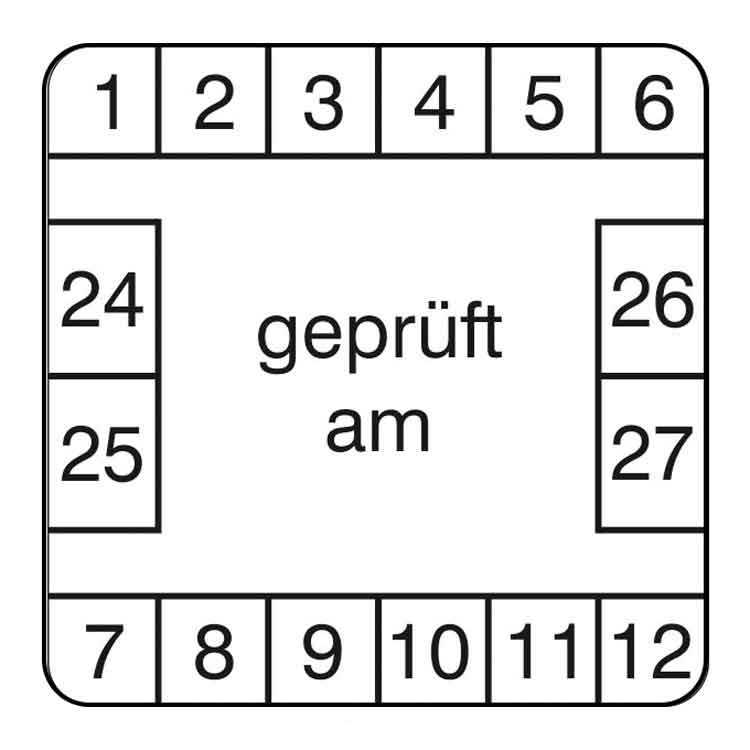 Prüfplakette - geprüft am ... - Dokumentenfolie - Weiss/Schwarz rechteckig