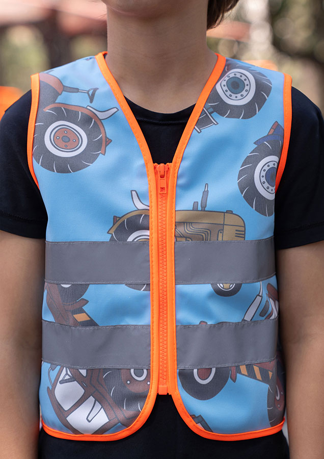 Korntex® Kinder Warnweste Action „Working Heroes“ - CO2 Neutral - Blau/Traktor - XS