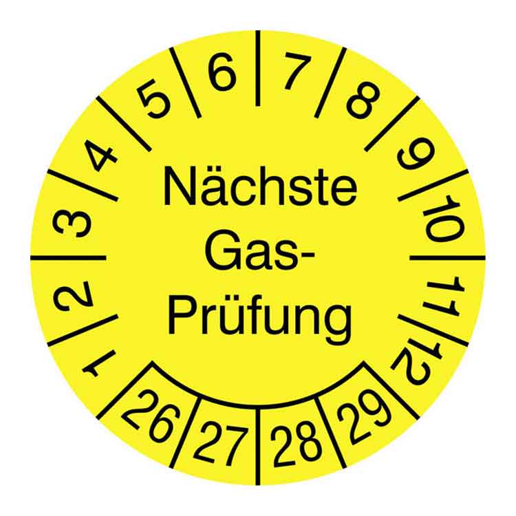 Prüfplakette - Nächste Gasprüfung - Dokumentenfolie - Gelb/Schwarz