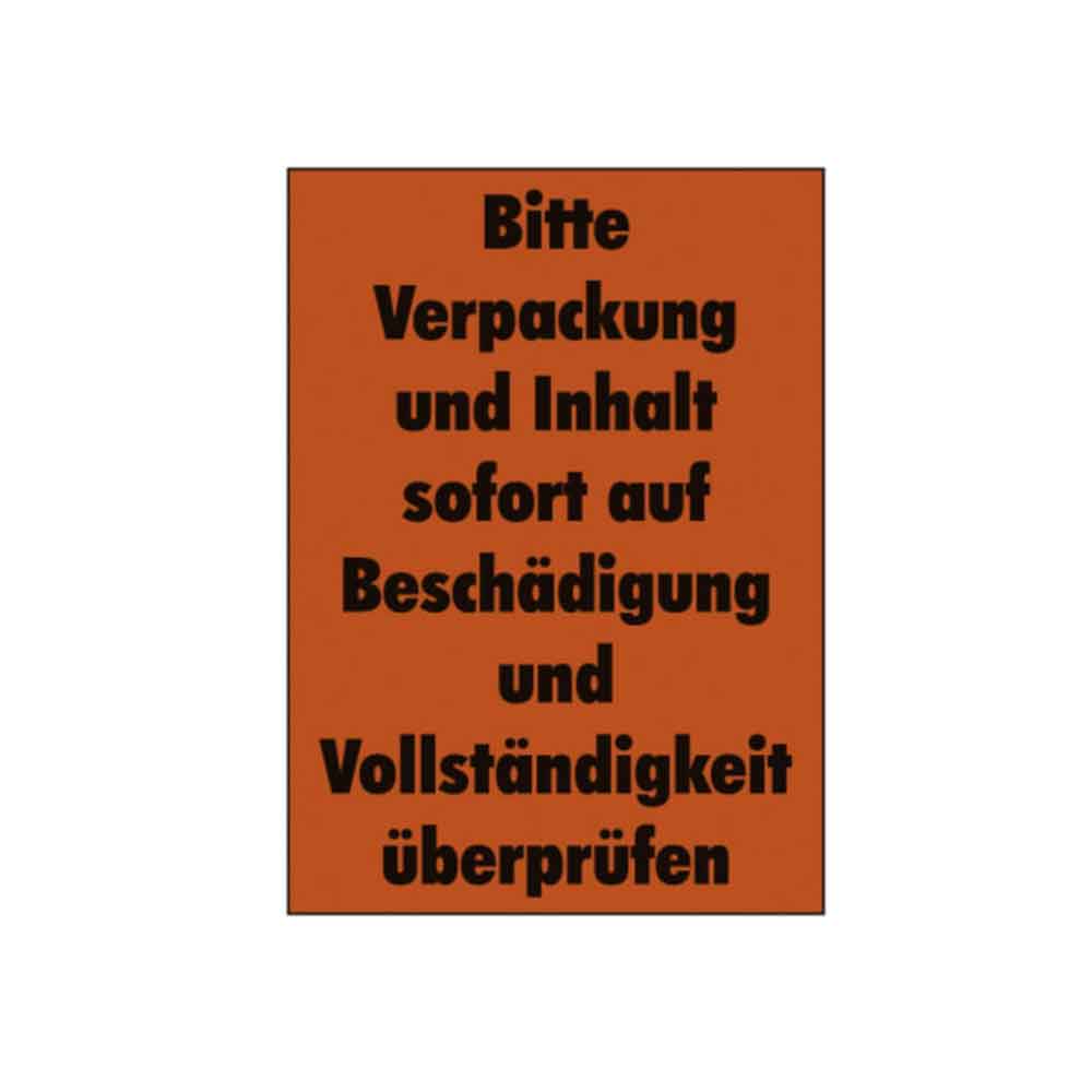 Verpackungsetikett - Text: Bitte Verpackung und Inhalt ....