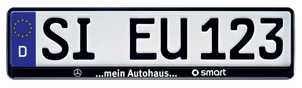 erustar-schwarz-1-farbig-c6449a Kennzeichenhalter "CHANGE Classic" - Werbeleiste Schwarz - einfarbiger Aufdruck