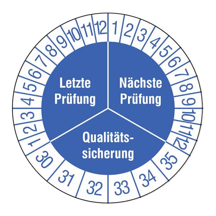 Prüfplakette - Letzte Prüfung / Nächste Prüfung / Qualitätssicherung - Weiss/Blau