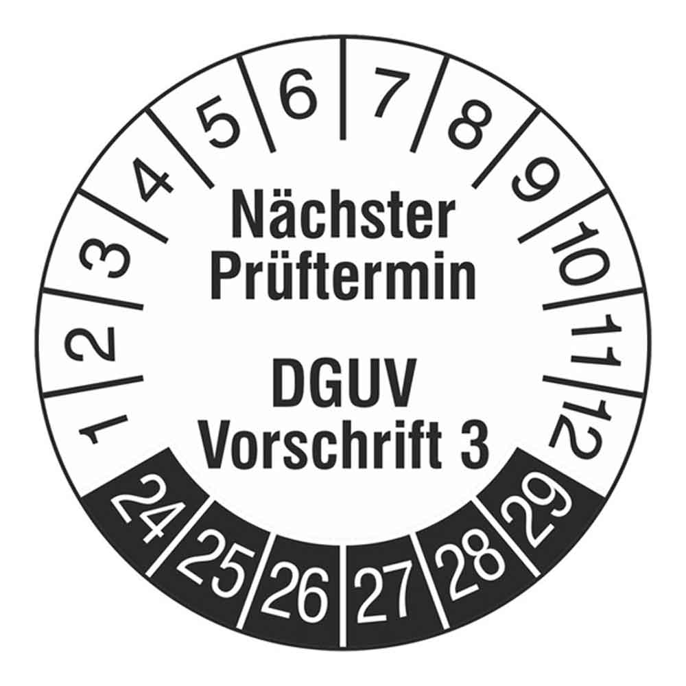 35-22-684-0-1024-29-f97a95 Prüfplakette auf Rolle - Nächster Prüftermin - DGUV Vorschrift 3 - Weiss/Schwarz