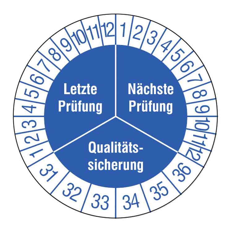 Prüfplakette - Letzte Prüfung / Nächste Prüfung / Qualitätssicherung - Weiss/Blau