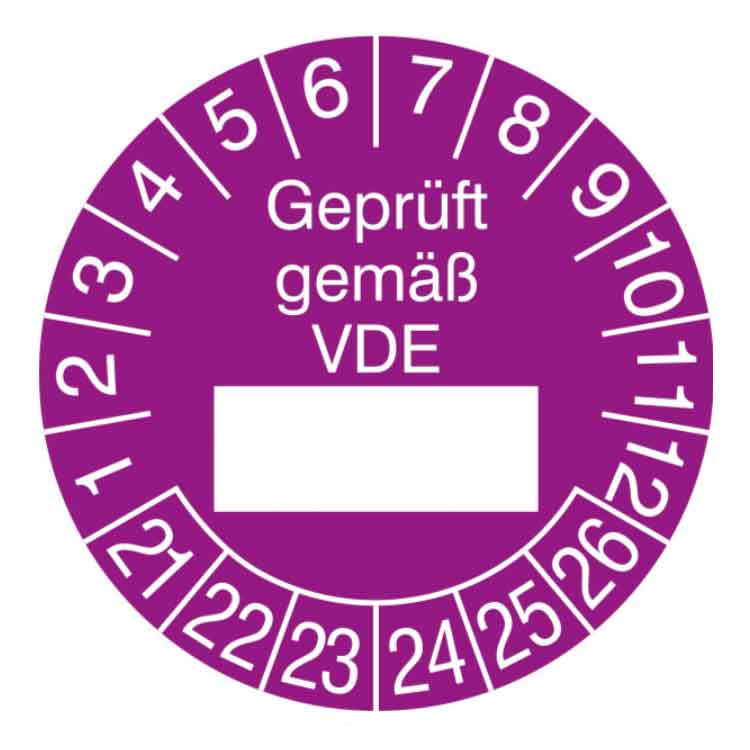 Prüfplakette Geprüft gemäß VDE - in Jahresfarbe
