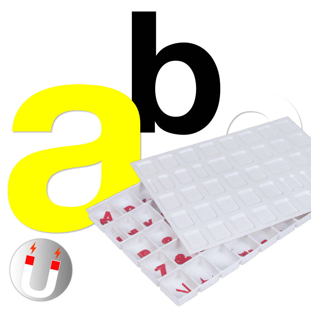 Sortiment magnetische Kleinbuchstaben a-z - Block Modern - Höhe 20-100 mm - 3 Farben