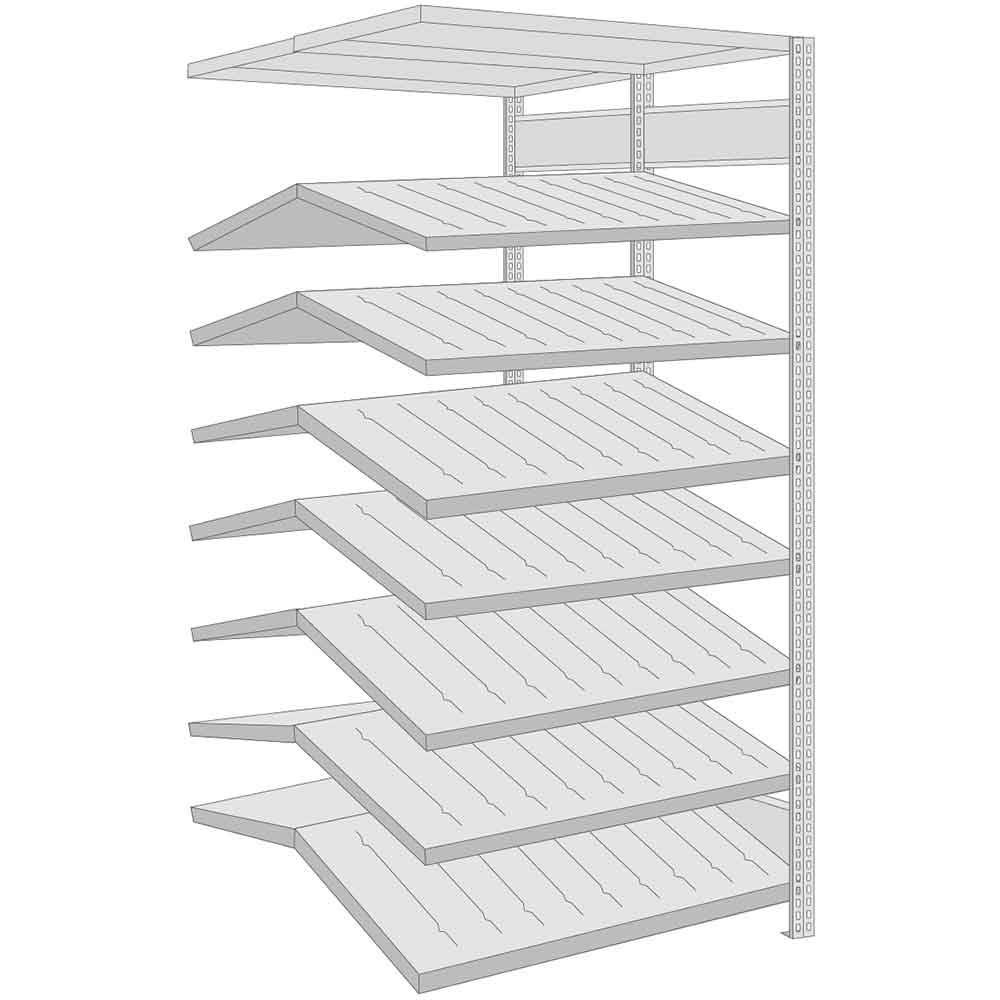 BERT-Kanban-Regal beidseitig  - Anbaufeld - B 1005 x H 2000 x T: 2 x 500-800 mm - 14 Lagerebenen - 250 kg