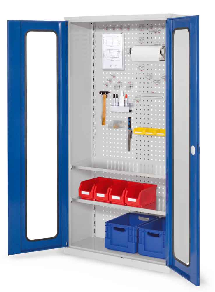RasterPlan® - Werkzeugschrank - mit Sichtfenstertüren - Tiefe 410 mm - 2 Fachböden