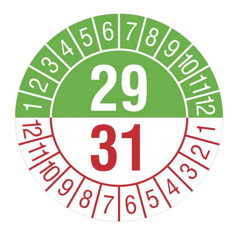 Prüfplakette - Jahresplakette mit Prüfzeitraum 1 bis 5 Jahre - Dokumentenfolie