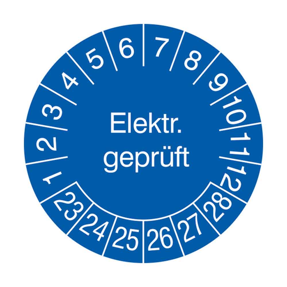 Prüfplakette auf Rolle - Elektr. Geprüft