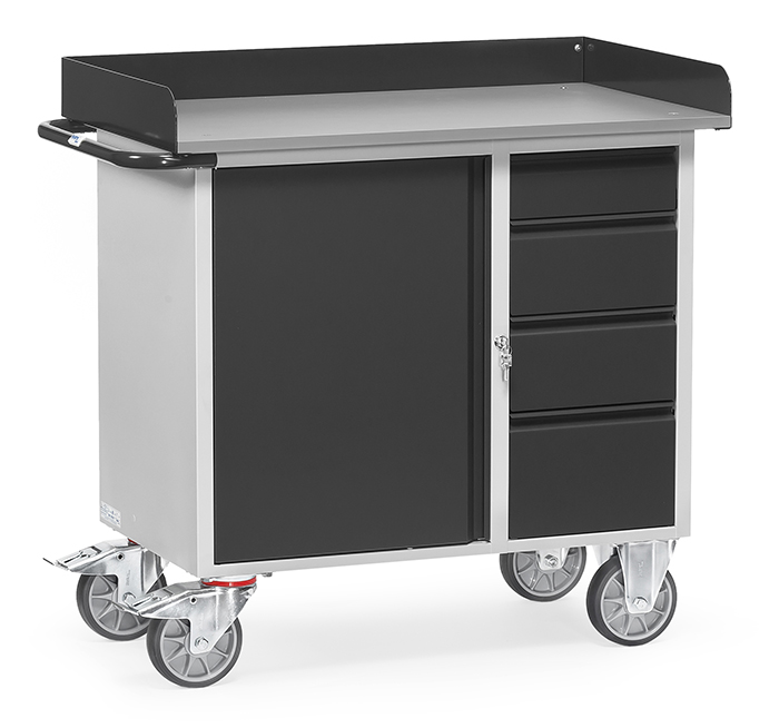 12452_7016-3567a5 Werkstattwagen GREY EDITION - Schrank mit 3 Böden und 4 Schubladen - Arbeitsplatte mit Abrollrand