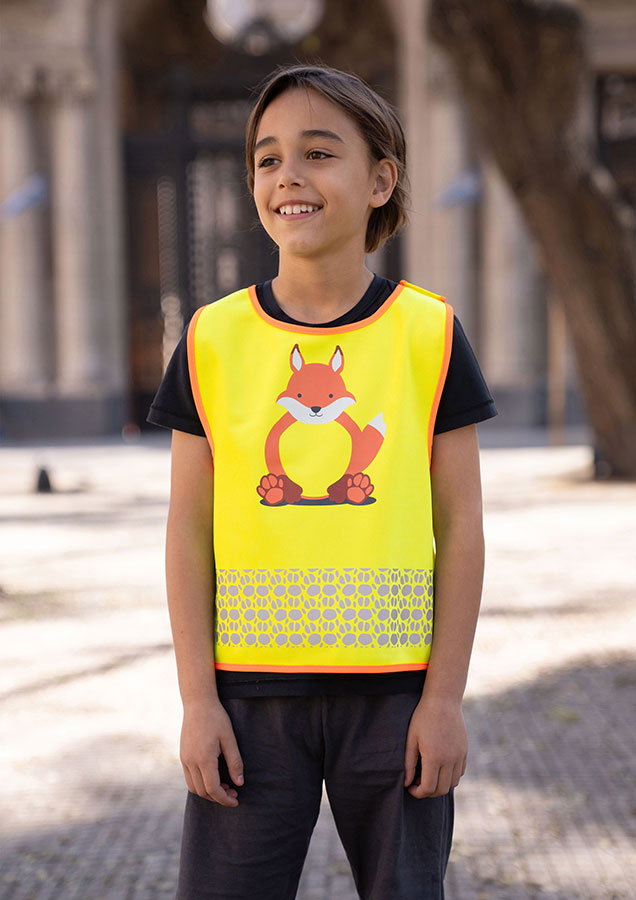 Korntex® Kinder Warnweste „Funtastic Wildlife“ - CO2 Neutral - Signal-Gelb/Einhorn - XXS