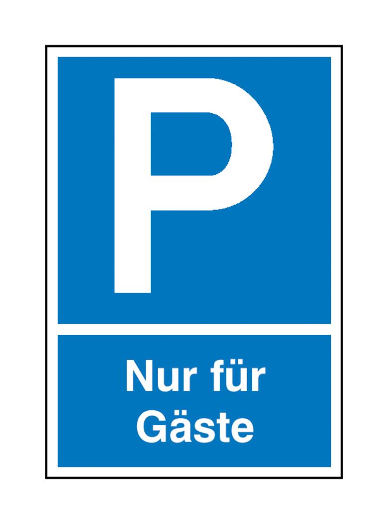 Parkplatzschild - Symbol: P - Text: Nur für Gäste