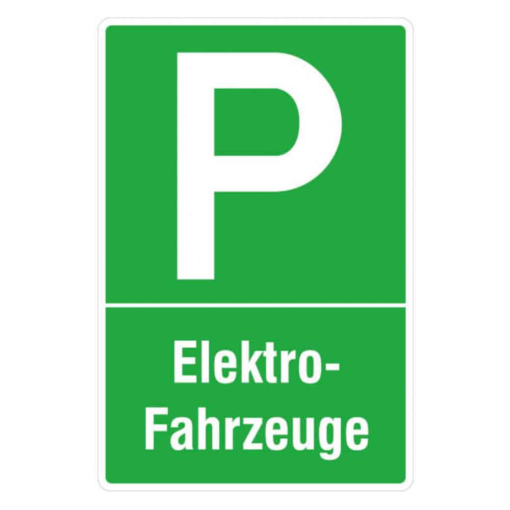 Parkplatzschild - Symbol: P - Text: Elektrofahrzeuge - Farbe Grün