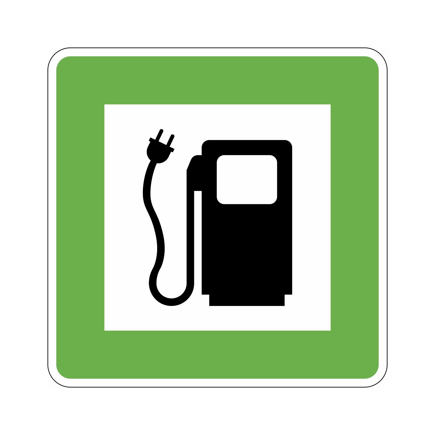 Hinweisschild für Tankanlagen und Garagen - Symbol: E-Tankstelle für Elektroauto - Elektrotankstelle