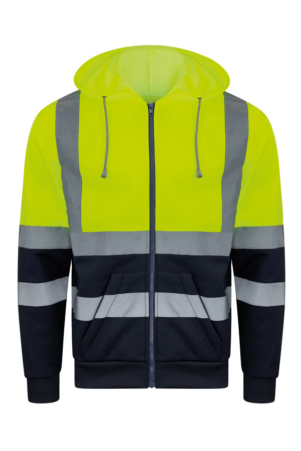 Korntex® Hi-Vis Zipper Hoodie „Galway“ - Signal-Gelb/Marineblau - 3XL