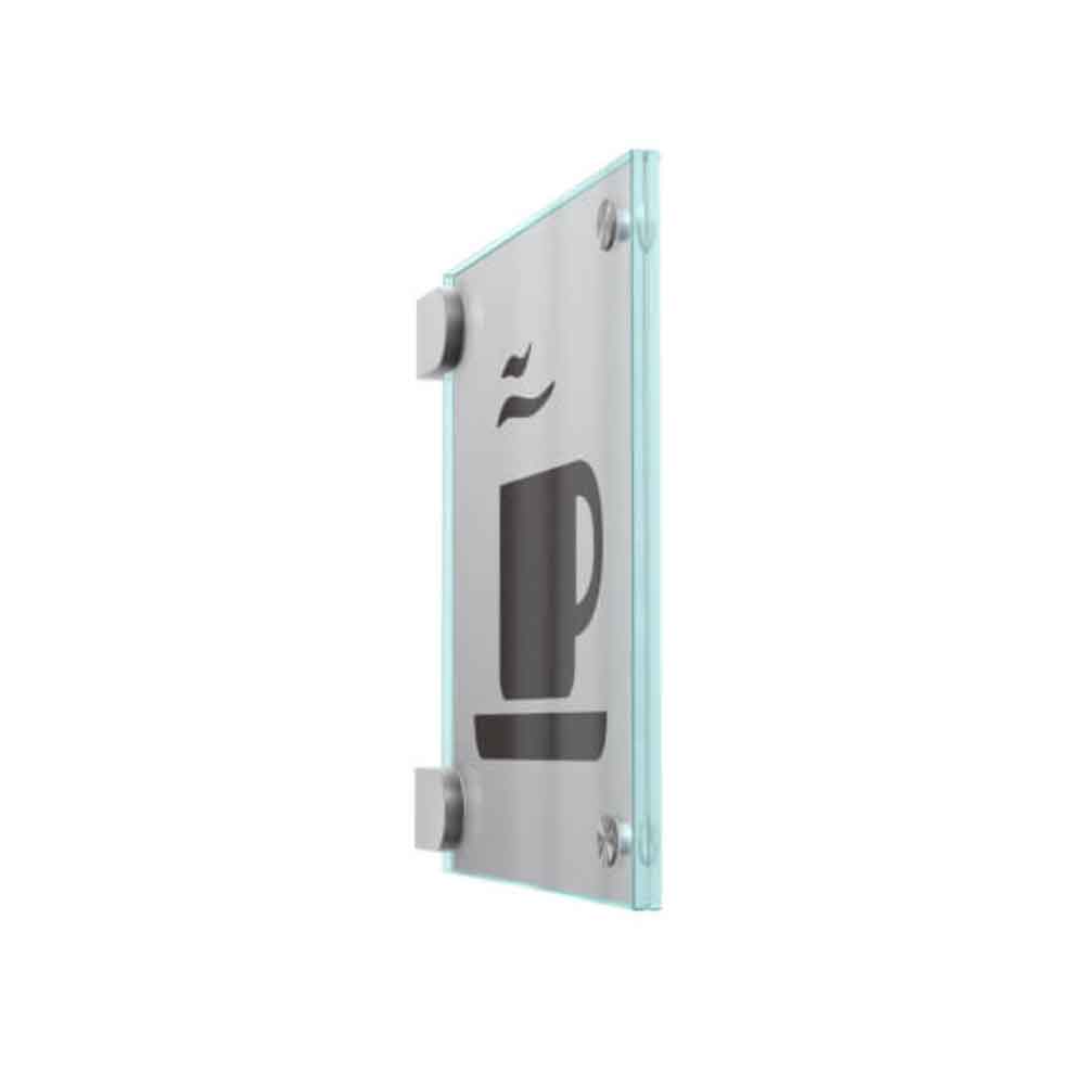 CRISTALLO Fahnenschild - 2 x 4 mm Sicherheitsglas - mit Edelstahl-Schildklemmen - 3 Größen CRISTALLO Fahnenschild - 2 x 4 mm Sicherheitsglas - mit Edelstahl-Schildklemmen - 3 Größen