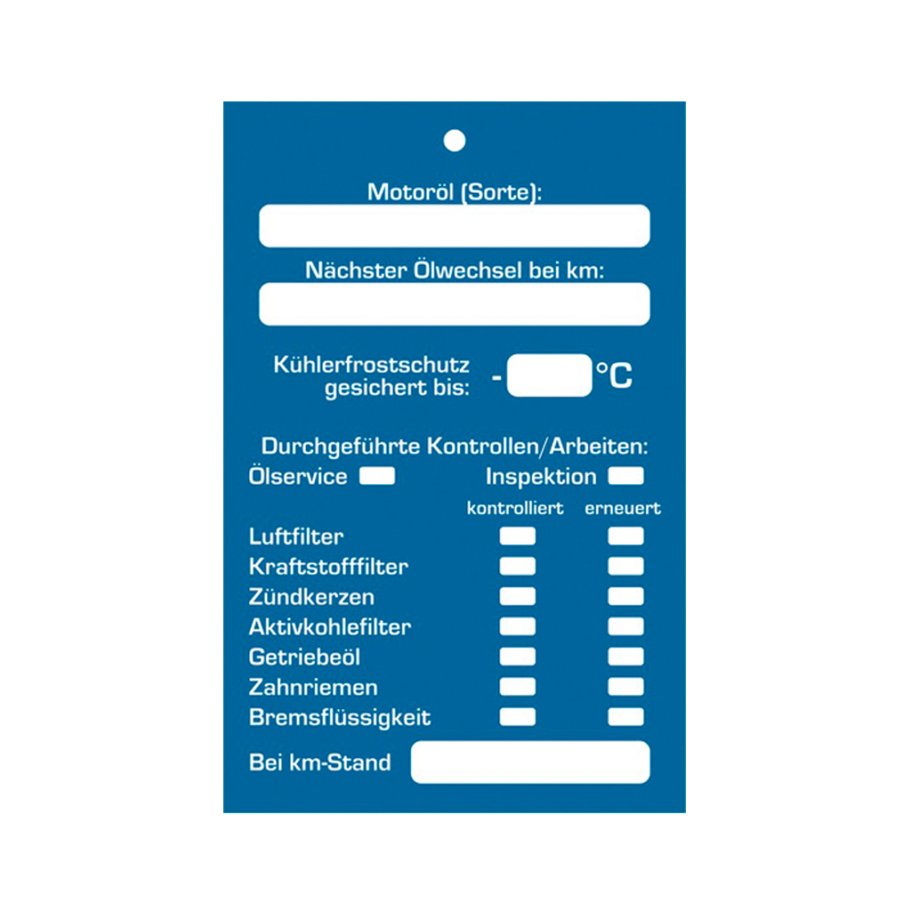 Kundendienst-Motorraumschild "Service-Checkliste"