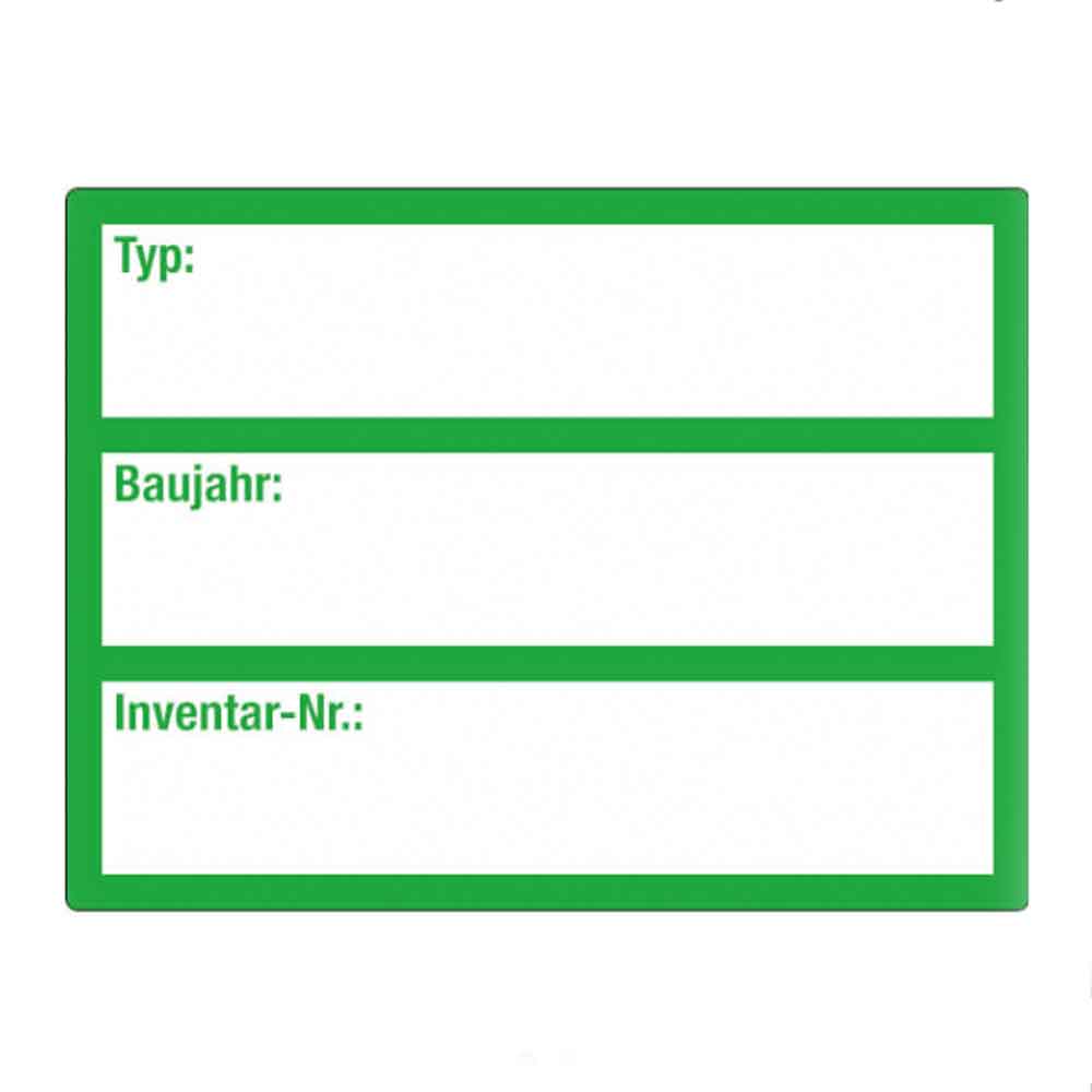 Inventar-Etikett - Typ / Baujahr / Inventar-Nr.: - VOID-Folie auf Bogen - mit 3 Beschriftungsfelder