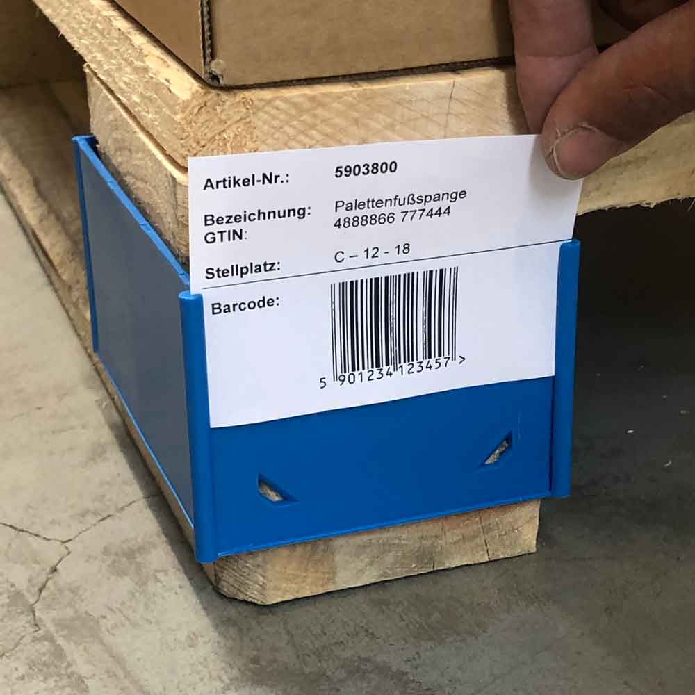 Palettenspange - für Etiketten in DIN A7 und DIN A8 - in Gelb und Blau Palettenspange - für Etiketten in DIN A7 und DIN A8 - in Gelb und Blau