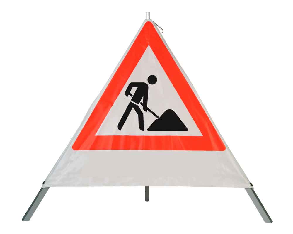 39-25-126-0-00-06-056-bauarbeiten-19f7e0 Safety Faltsignal - Grundfarbe weiß, verschiedene Symbole/Texte möglich,