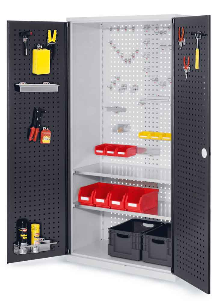 RasterPlan® - Werkzeugschrank - mit Lochplattentüren - Tiefe 500 mm - 2 Fachböden