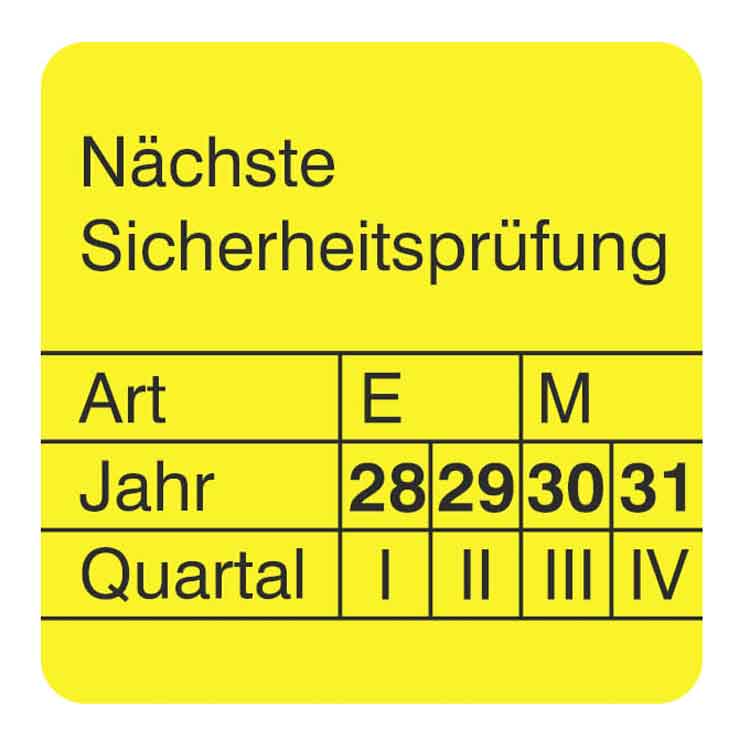 Prüfplakette - Nächste Sicherheitsprüfung - Dokumentenfolie - Gelb/Schwarz