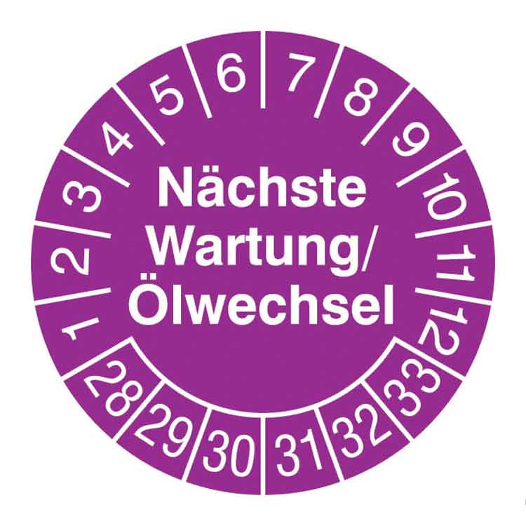 Prüfplakette - Nächste Wartung/Ölwechsel - in Jahresfarbe - Dokumentenfolie