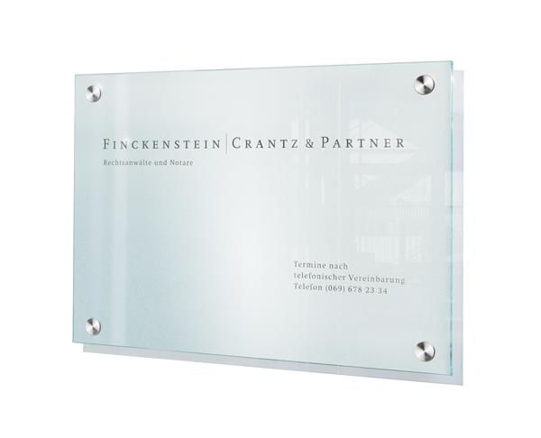 CRISTALLO Wandschild - rahmenlos - aus 1 x 8 mm Einscheiben-Sicherheitsglas - 4 bzw. 6 Edelstahlhalter