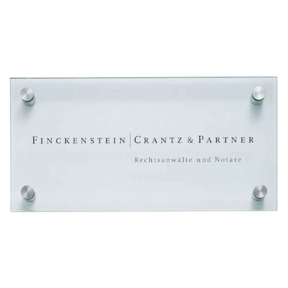 CRISTALLO Firmenschild/Wegweiser - rahmenloses Glasschild aus 1 x 8 mm Sicherheitsglas - mit Edelstahlhalter - in 3 Größen CRISTALLO Firmenschild/Wegweiser - rahmenloses Glasschild aus 1 x 8 mm Sicherheitsglas - mit Edelstahlhalter - in 3 Größen