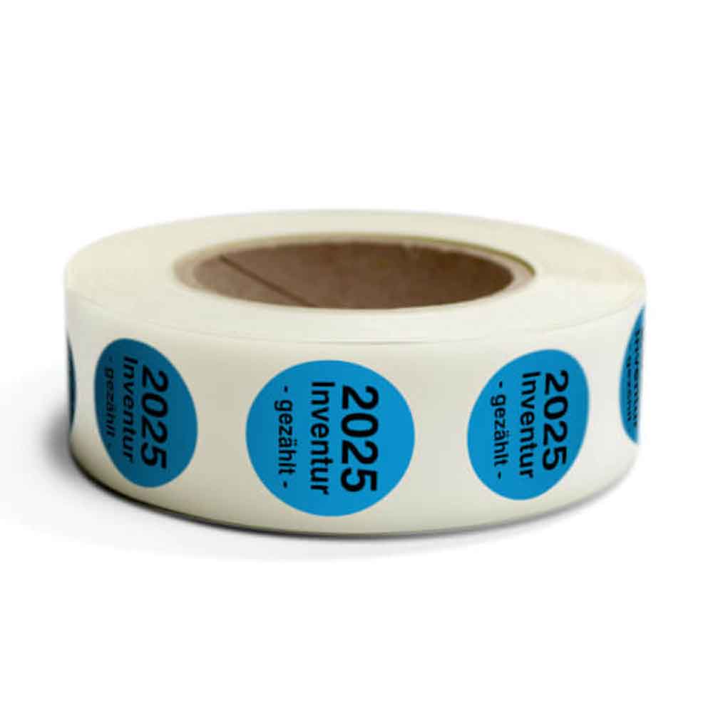 Inventur-Etiketten - Inventur gezählt und Jahreszahl - selbstklebend - in 4 Farben