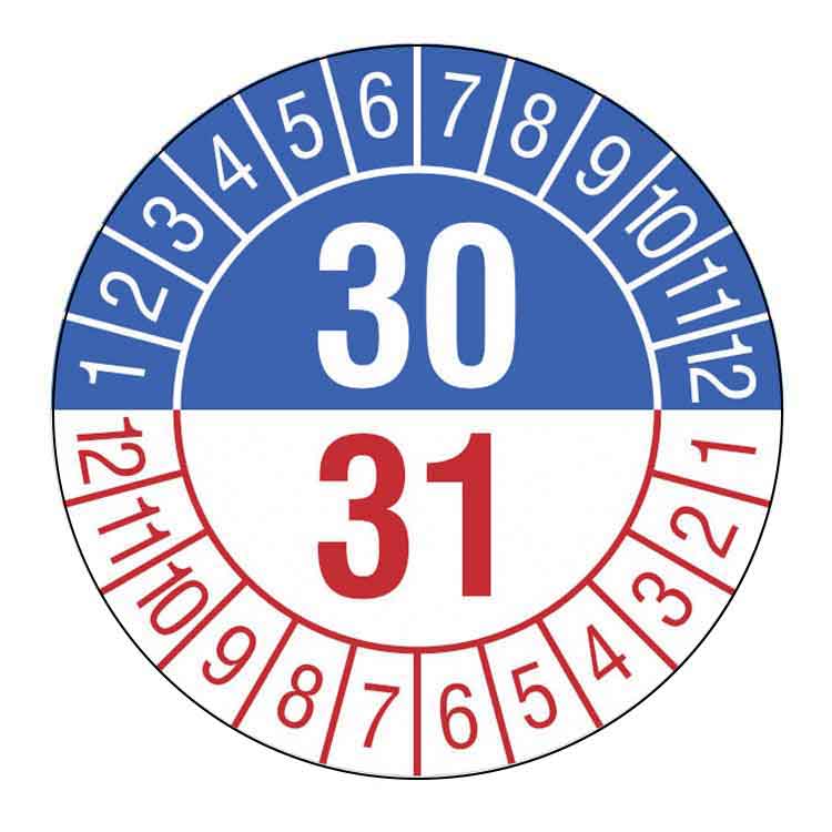 Prüfplakette - Jahresplakette mit Prüfzeitraum 1 bis 5 Jahre - Dokumentenfolie