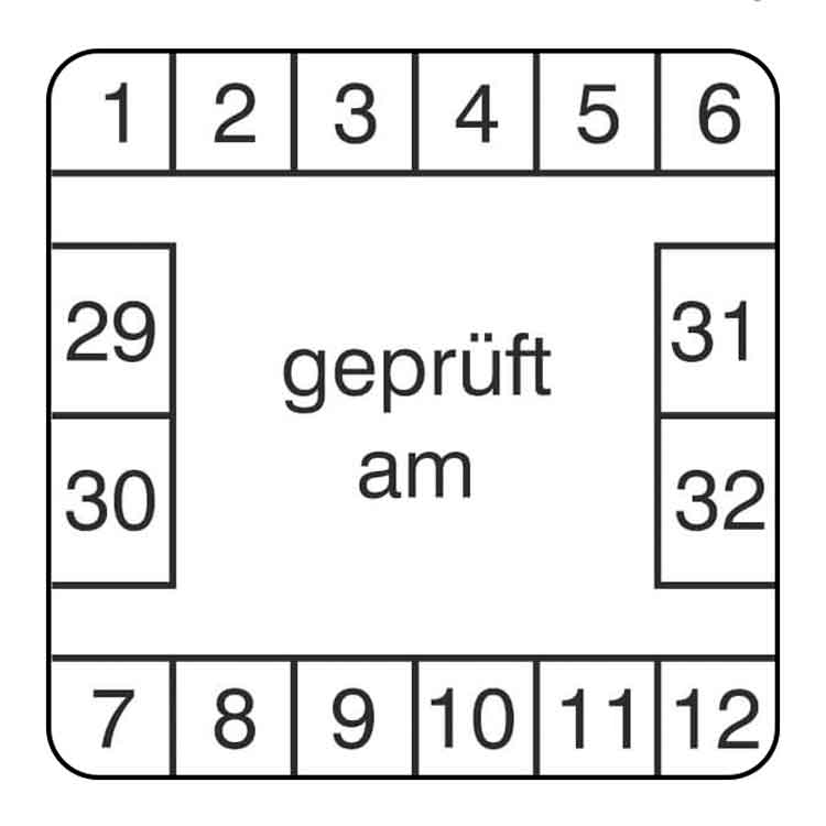 Prüfplakette - geprüft am ... - Dokumentenfolie - Weiss/Schwarz rechteckig