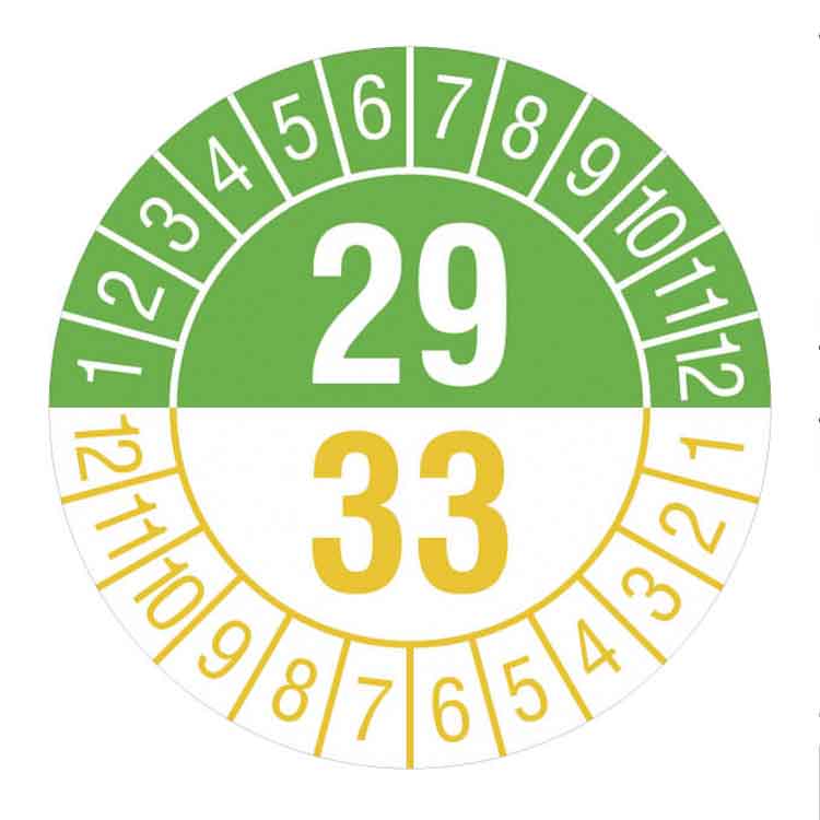 Prüfplakette - Jahresplakette mit Prüfzeitraum 1 bis 5 Jahre - Dokumentenfolie